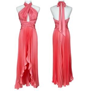 Mac Duggal Coral Pleated Halter Maxi Dress